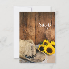 Cowboy Hat, Sonnenblumen Barn Wood Wedding RSVP Ca Karte