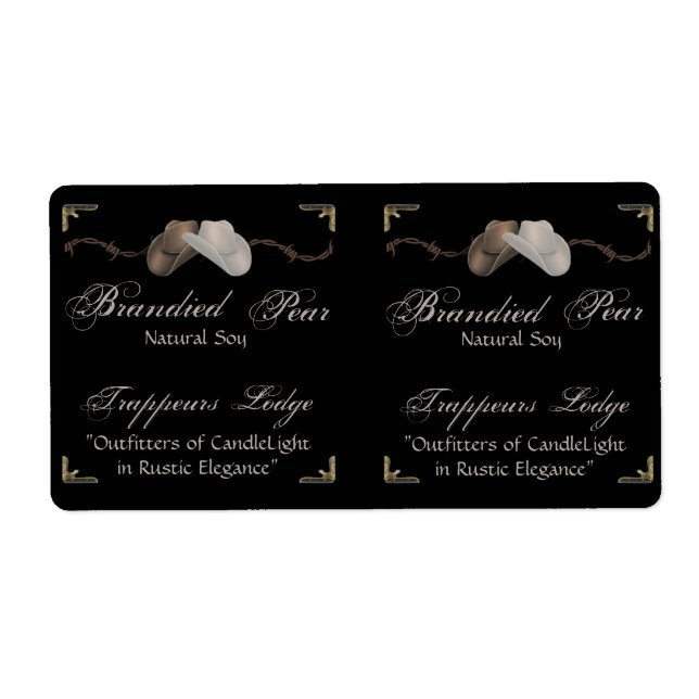 Cowboy Hat Stacheldraht auf Pergament-Kerze-Etiket (Vorne)