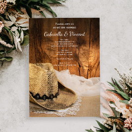 Cowboy Hat und Barn Wood Country Western Hochzeit Einladung