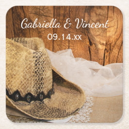 Cowboy Hat und Barn Wood Country Western Hochzeit Rechteckiger Pappuntersetzer