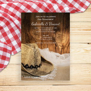 Cowboy Hat und Barn Wood Western Engagement Party Einladung