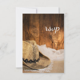 Cowboy Hat und Barn Wood Western Wedding RSVP Card