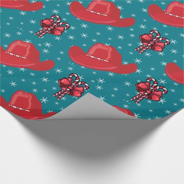 Cowboy Hat und Candy Canes Weihnachtswrap Geschenkpapier (Ecke)