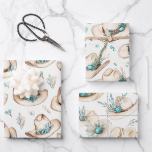 Cowboy Hats Western Türkisschmuck Geschenkpapier Set