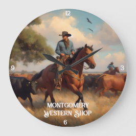 Cowboy Herding Cattle on Horseback Große Wanduhr