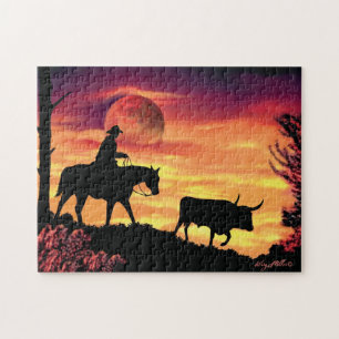 Cowboy Herding Longhorn Steg Puzzle