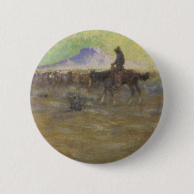 Cowboy Herding Rind auf der Range von Lon Megargee Button (Vorderseite)