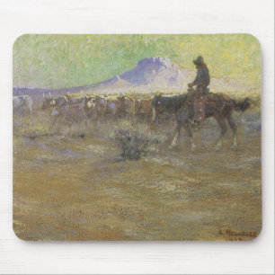 Cowboy Herding Rind auf der Range von Lon Megargee Mousepad