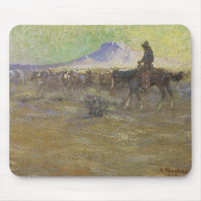 Cowboy Herding Rind auf der Range von Lon Megargee Mousepad (Vorne)