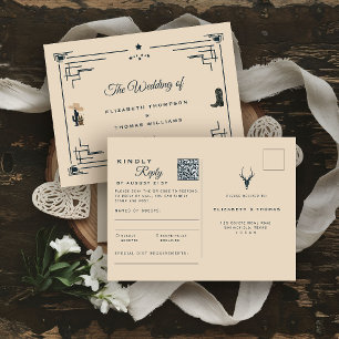 Cowboy-Hochzeit Vintage Western QR-Code RSVP Postkarte