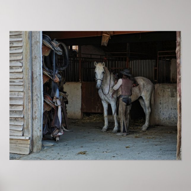 Cowboy Horse Barn Saddle Südwest Poster (Vorne)