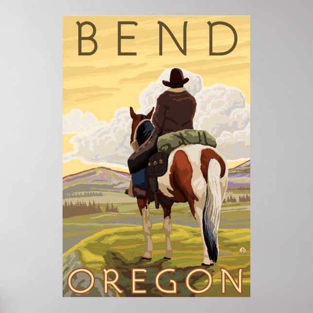 Cowboy & Horse - Bend, Oregon Poster (Vorne)