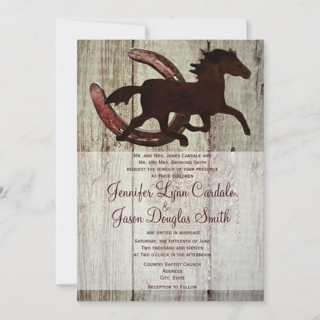 Cowboy Horse Horseshoe Country Wedding Einladungen (Vorderseite)