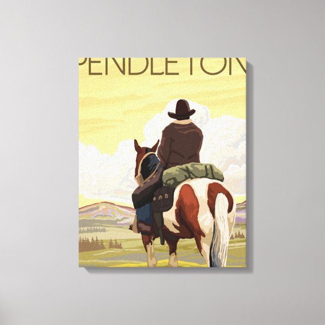 Cowboy & Horse - Pendleton, Oregon Leinwanddruck (Vorderseite)