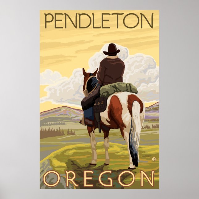 Cowboy & Horse - Pendleton, Oregon Poster (Vorne)