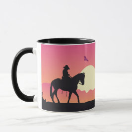 Cowboy Horse Pink Sunset Wüste Tasse