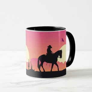 Cowboy Horse Pink Sunset Wüste Tasse