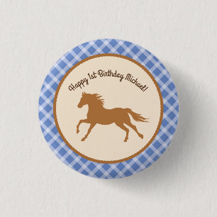 Cowboy Horse Pony Niedlich 1. Geburtstag Party The Button