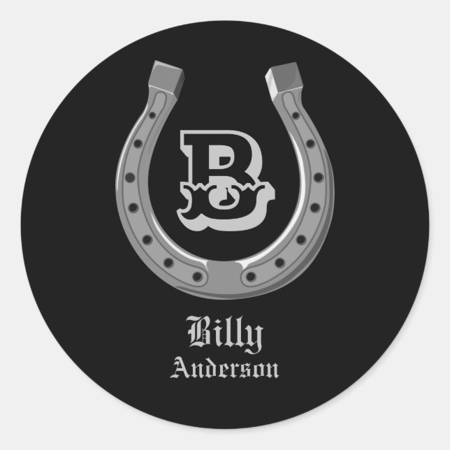 Cowboy Horse Shoe Personalisiert Monogram Runder Aufkleber (Vorderseite)