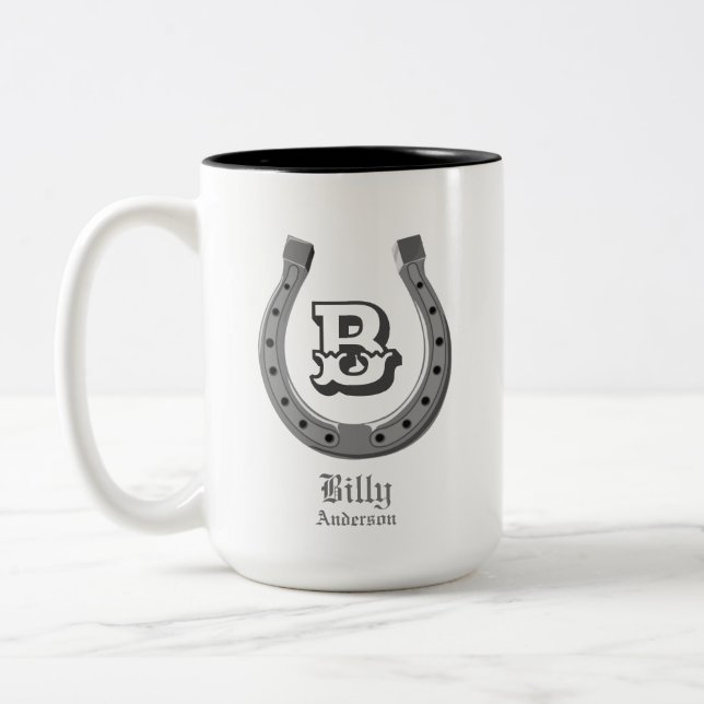 Cowboy Horse Shoe Personalisiert Monogram Zweifarbige Tasse (Links)