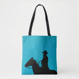 Cowboy & Horse Silhouette on Turquoise