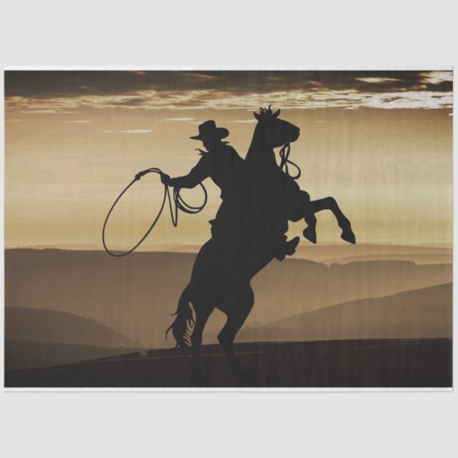 Cowboy Horse Sunset Silhouette Seidenpapier (Vorderseite)