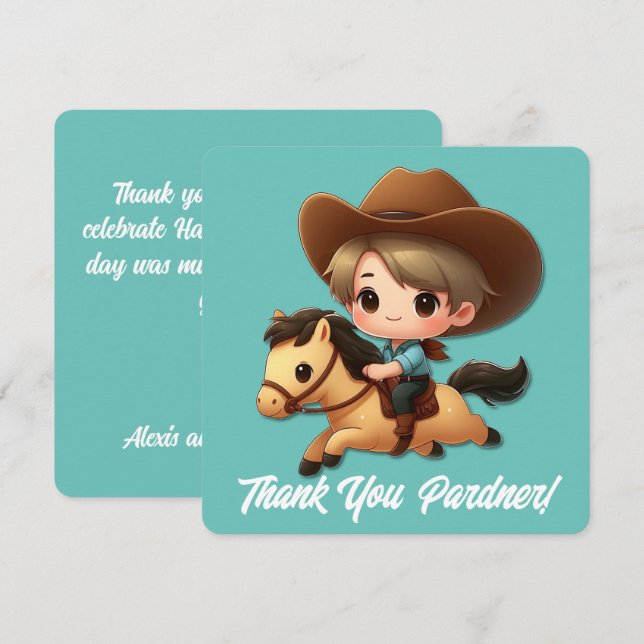 Cowboy & Horse Vielen Dank zum Geburtstag Dankeskarte (Vorne/Hinten)