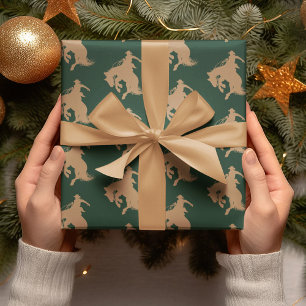 Cowboy Horse Western auf dunkelgrünen Weihnachten Geschenkpapier