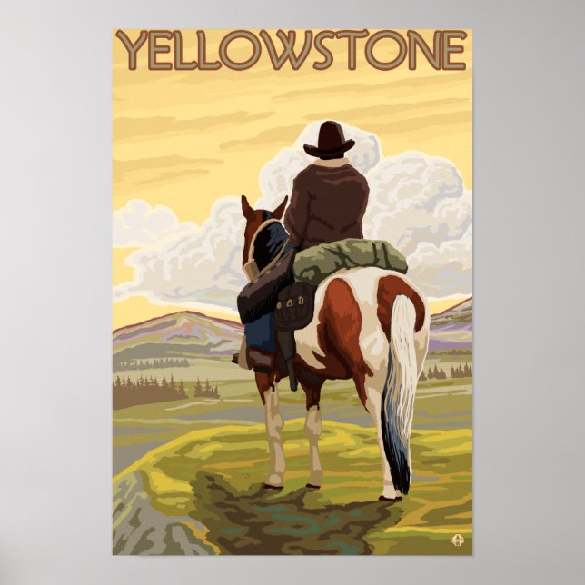 Cowboy & Horse - Yellowstone Nationalpark Poster (Vorne)