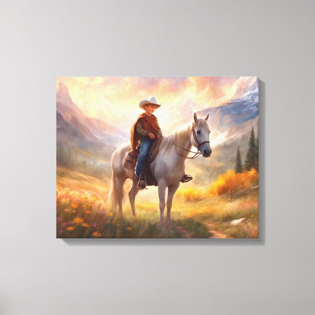 Cowboy Horseback Boy's Bedroom Art Canvas Print Leinwanddruck (Vorderseite)