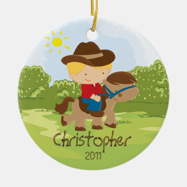Cowboy Horseback Rider Boy Christmas Ornament (Vorne)