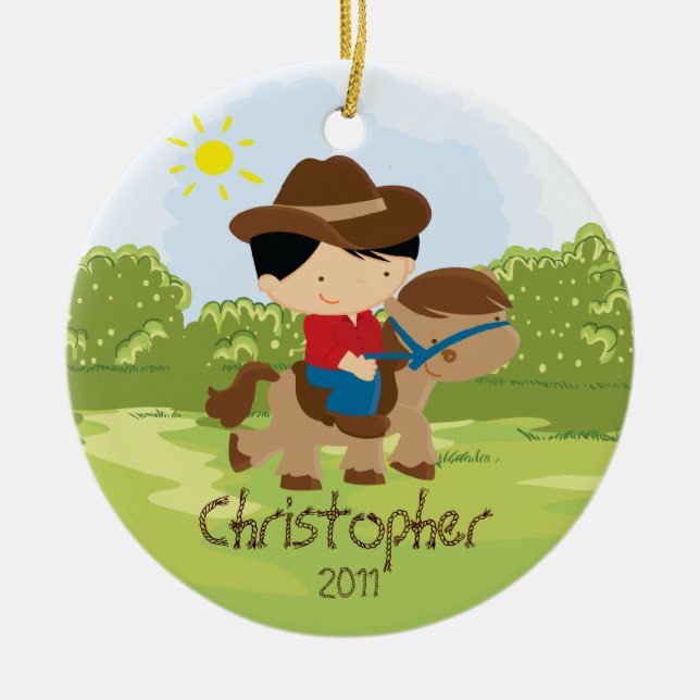 Cowboy Horseback Rider Boy Christmas Ornament (Vorne)