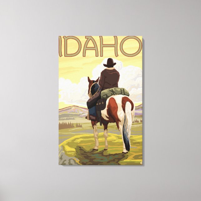 Cowboy & HorseIdahoVintage Reiseplakat Leinwanddruck (Vorderseite)