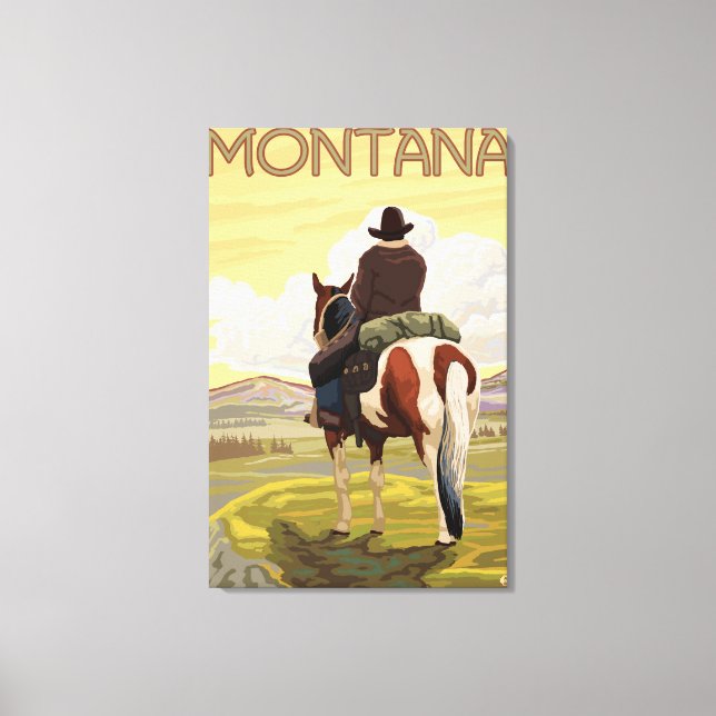 Cowboy & HorseMontanaVintage Reiseplakat Leinwanddruck (Vorderseite)