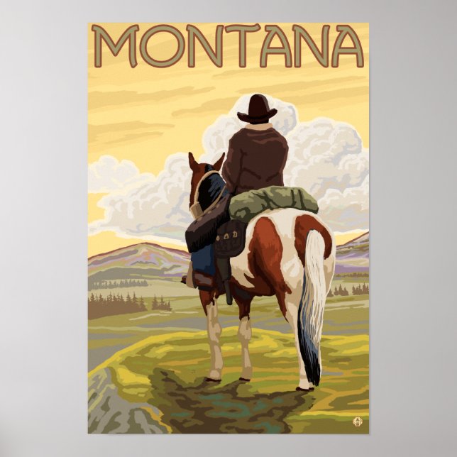 Cowboy & HorseMontanaVintage Reiseplakat Poster (Vorne)