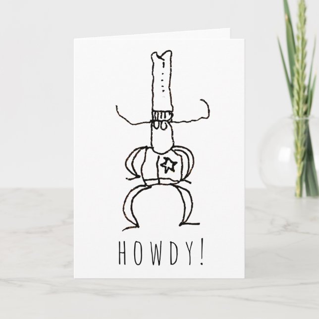 Cowboy Howdy Cartoon Drawing Doodle Greeting Card Karte (Vorderseite)