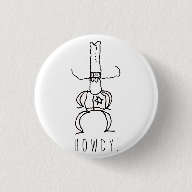 Cowboy Howdy Cartoonzeichnung Gekritzel  Button (Vorderseite)