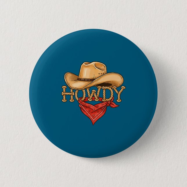 Cowboy Howdy Rope Hat Bandana Western Rodeo Design Button (Vorderseite)