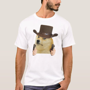 Cowboy-Hund Lustiges Meme Doge hält Pistolen Memes T-Shirt