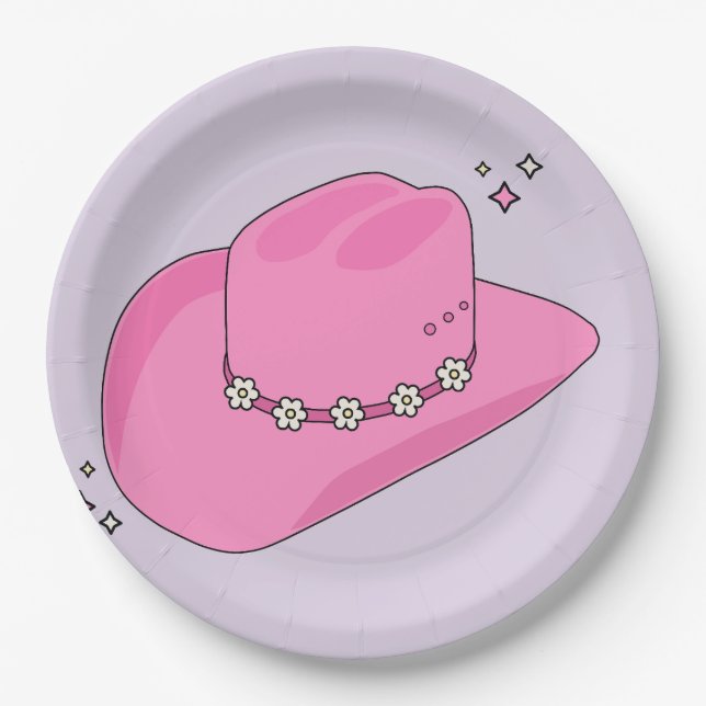 Cowboy-Hut, Lila und rosa Pappteller (Vorderseite)