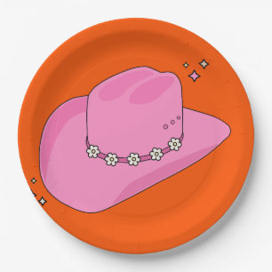 Cowboy Hut Orange und Rosa Pappteller
