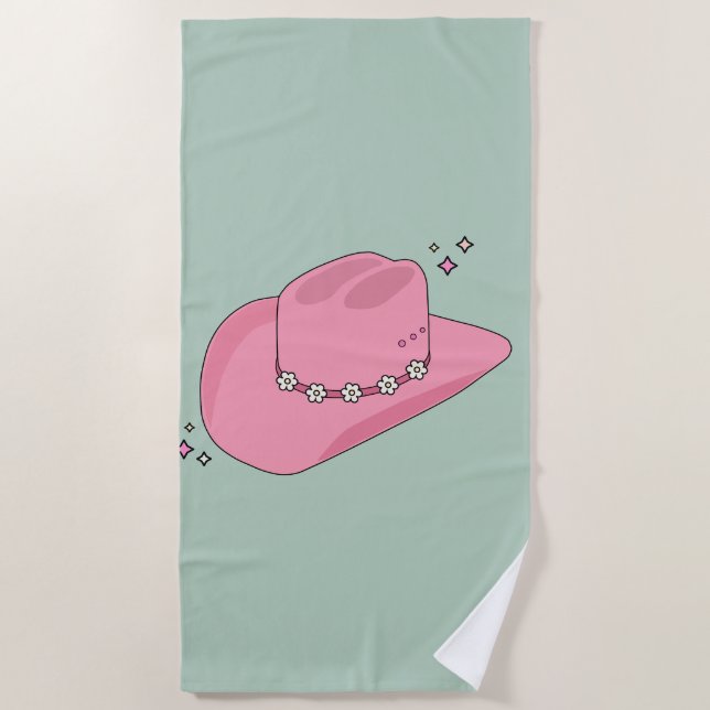 Cowboy Hut, pink und grün Strandtuch (Vorderseite)