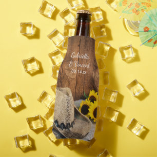 Cowboy-Hut, Sonnenblumen, Barnholz-Western Hochzei Flaschenkühler