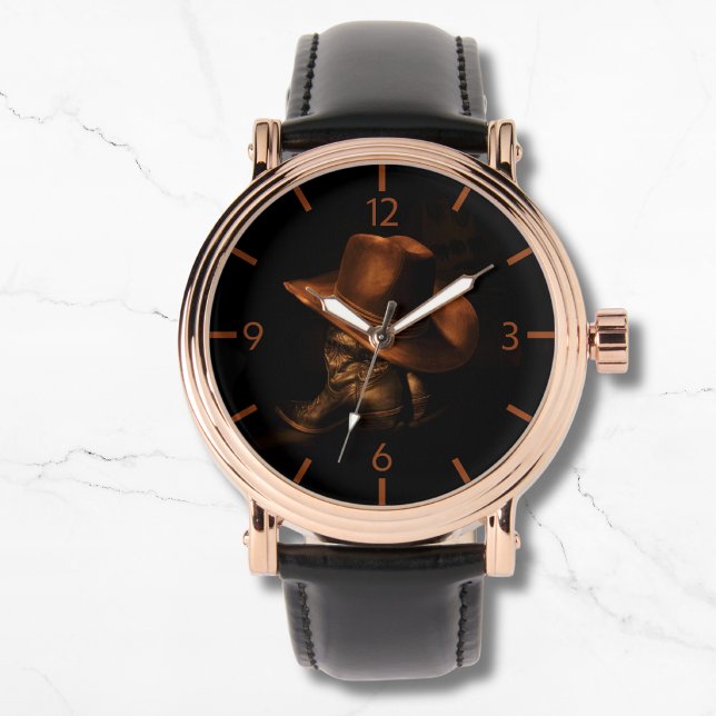 Cowboy-Hut und Lederstiefel Maskuline Armbanduhr (Von Creator hochgeladen)