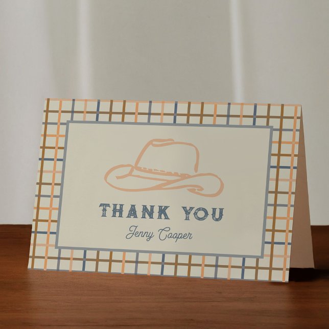 Cowboy-Hut Western Gingham Dankeskarte (Cowboy Hat Western Gingham Thank You Card)