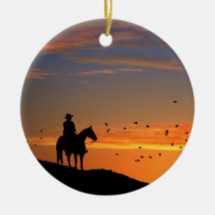 Cowboy in Sunset Keramik Ornament