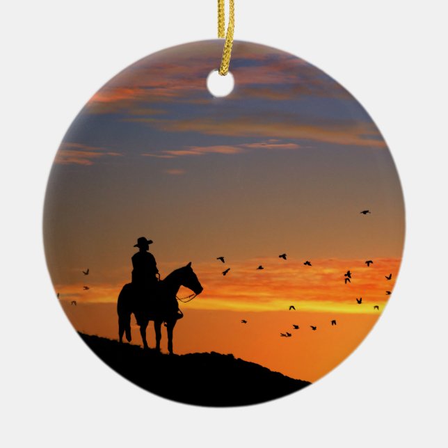 Cowboy in Sunset Keramik Ornament (Vorne)
