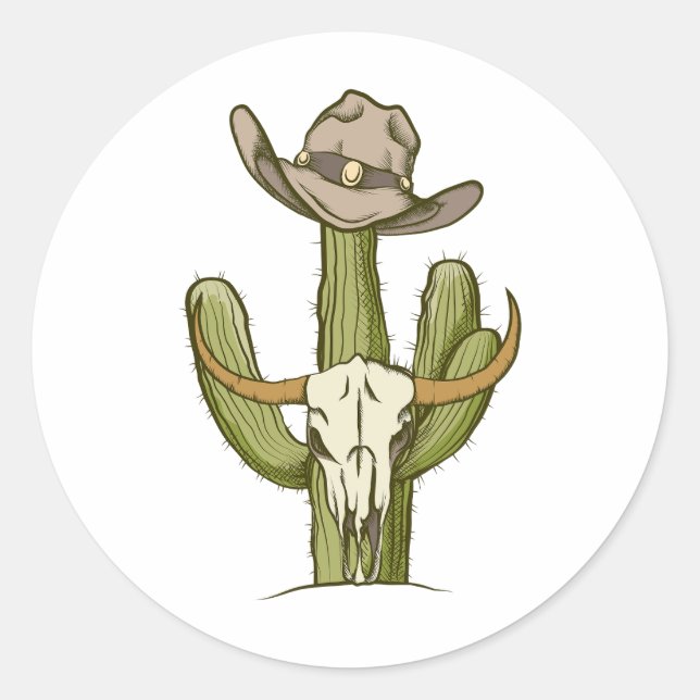 Cowboy in Western Cactus Yeehaw - Geschenkideen Runder Aufkleber (Vorderseite)