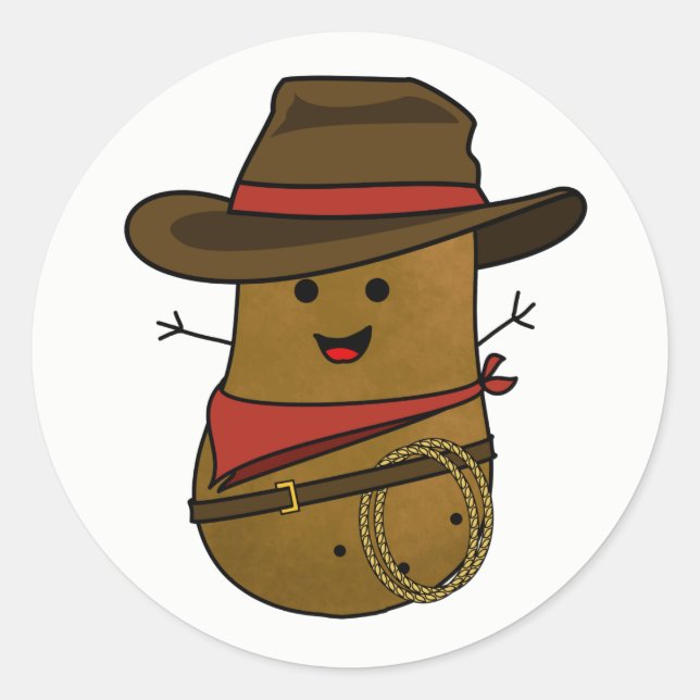 Cowboy-Kartoffel Runder Aufkleber (Vorderseite)
