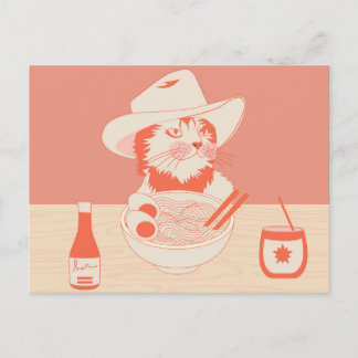 Cowboy-Katze isst Ramen Postkarte